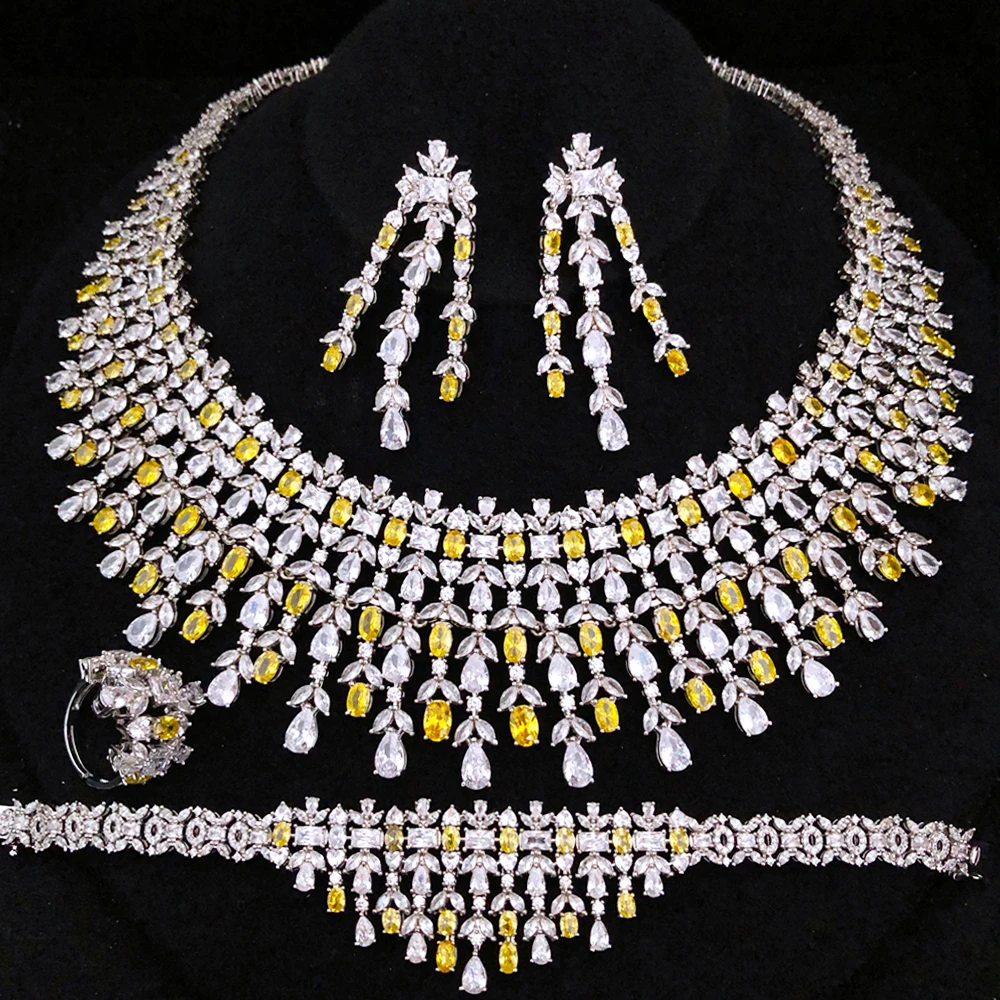 KellyBola Luxury Noble Zirconian Bride Wedding Party Necklace Jewelry Set Women Female Fashion All-match banquet Accessories