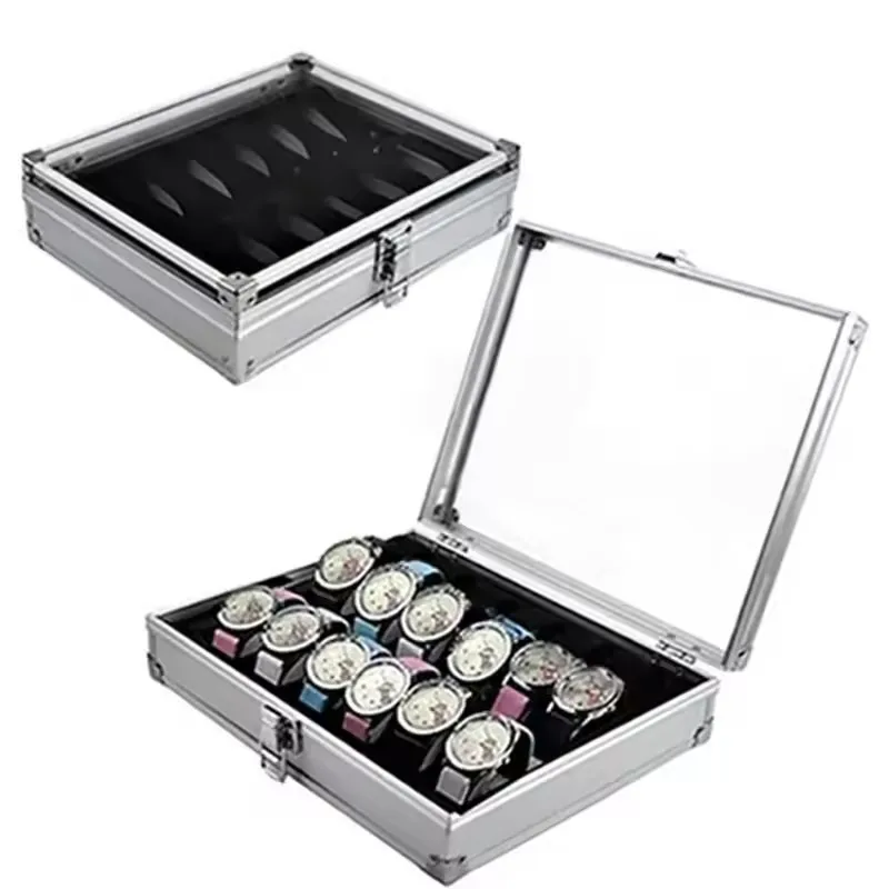 

Useful Aluminium Watches Box 12 Grid Slots Jewelry Watches Display Storage Box Square Case Suede Inside Rectangle Watch Holder