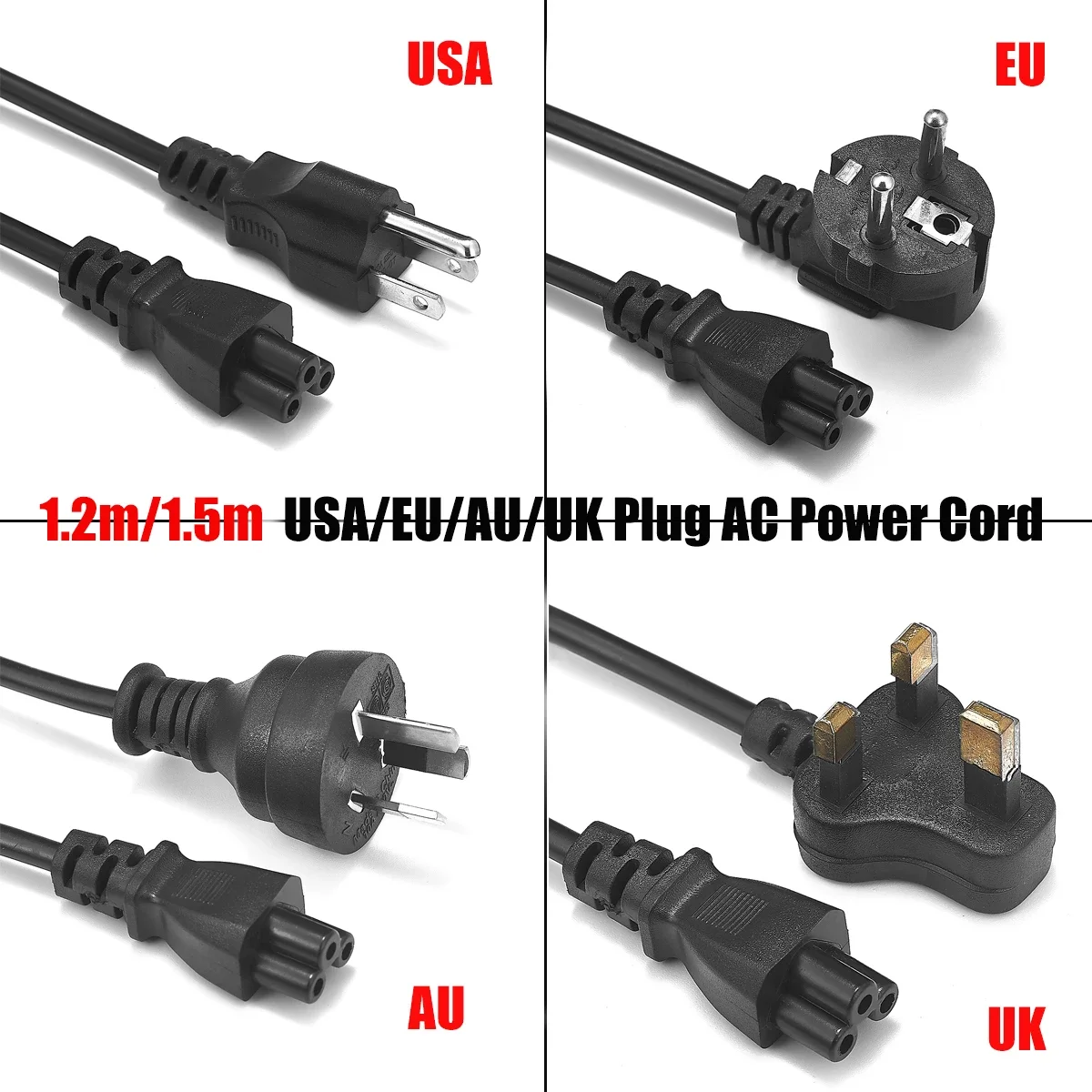 US Laptop Power Cable 1.2m 3 Prong USA Plug IEC 320 C5 Power Extension Cord For HP Dell Lenovo Notebook Charger TV PC Computer