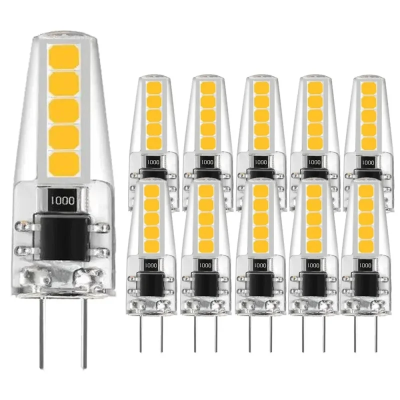 10Pcs Mini Dimmable G4 LED Silicone Crystal Light Bulbs AC/DC 12V 220V 5W 2835 SMD Cold Warm Neutral White Replace Halogen Lamp