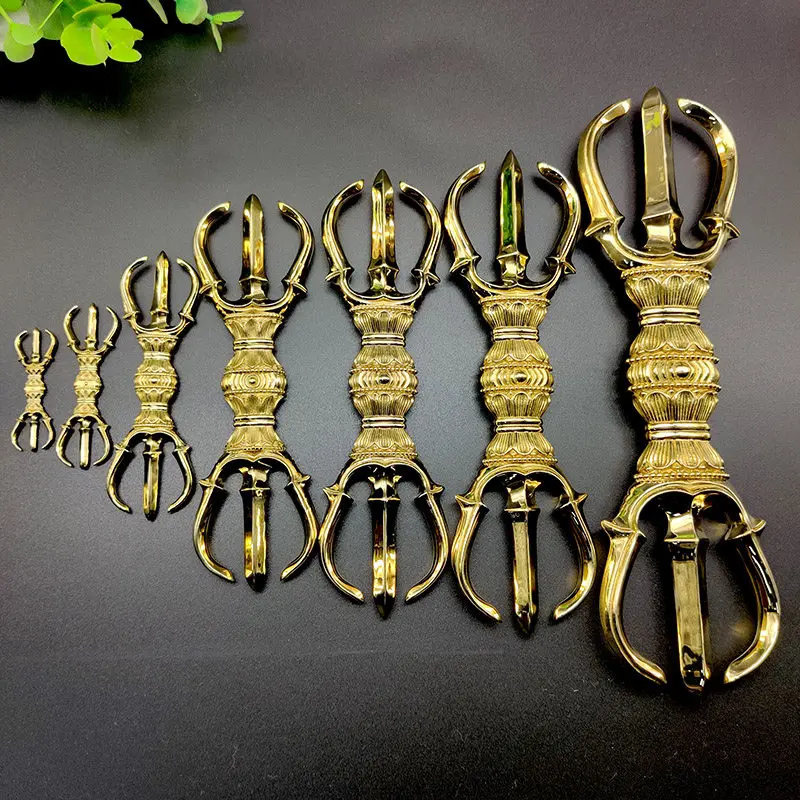 Brass Three Prong Vajra 33 cm Large Handcrafted Buddhist Dorje for Ritual Altar Decoration, Devotional Accent for Prayer Rooms
