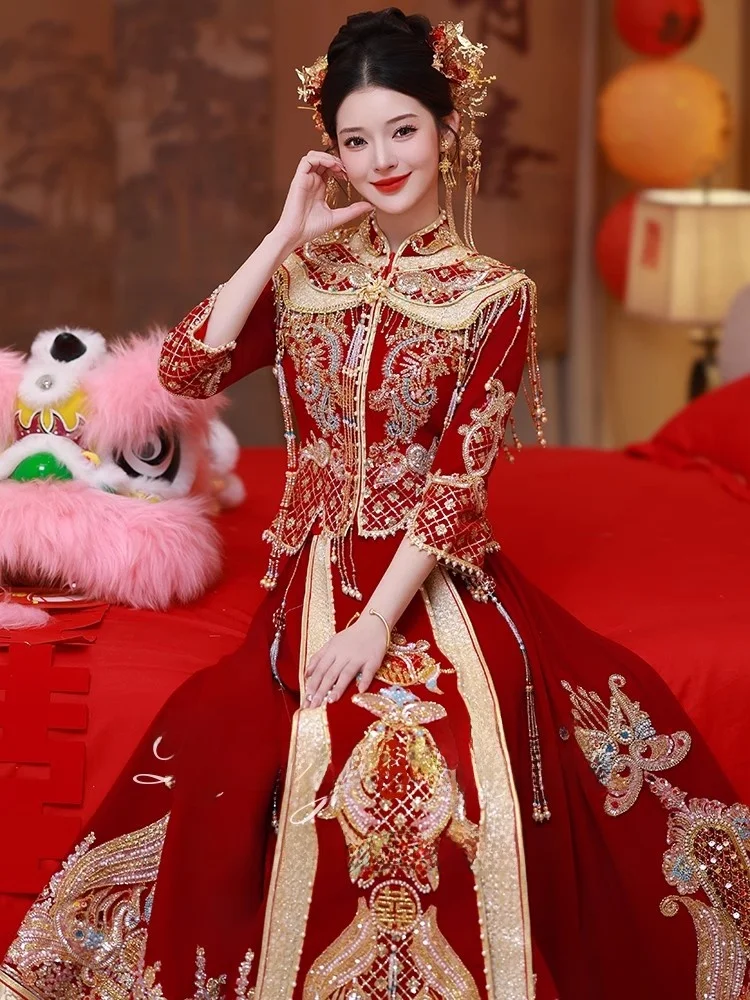 

Ele Chinese Sle Wedding Dr New 2025 ow Hefu Bride Gown orter Women Getting Married Traditional Costume Fem Model