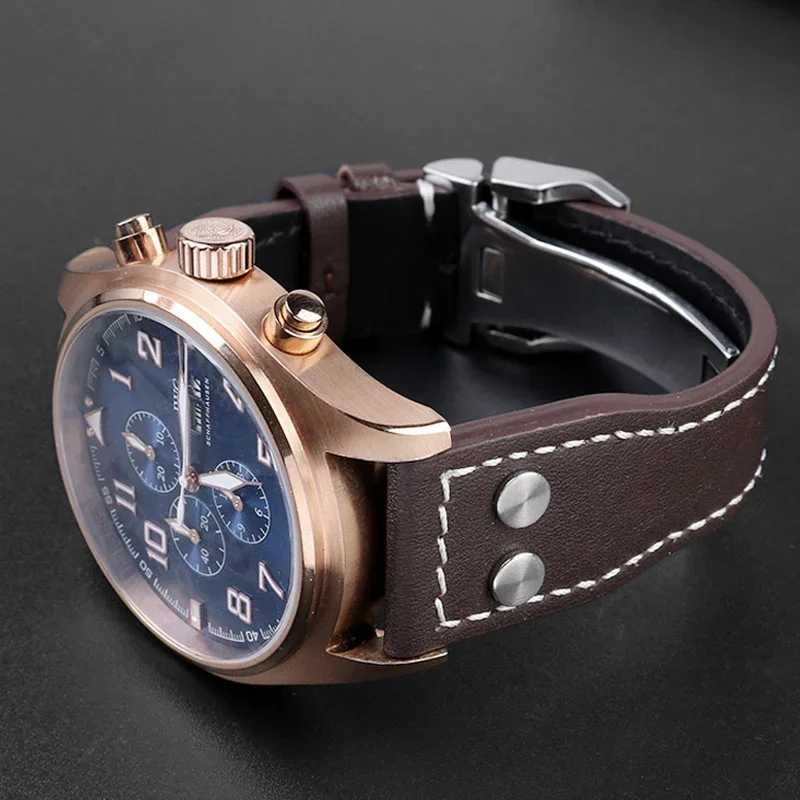 21mm 22mm High Quality Genuine Leather Rivets Watchband Fit For IWC Big Pilot Spitfire TOP GUN Brown Black Cowhide Watch Strap