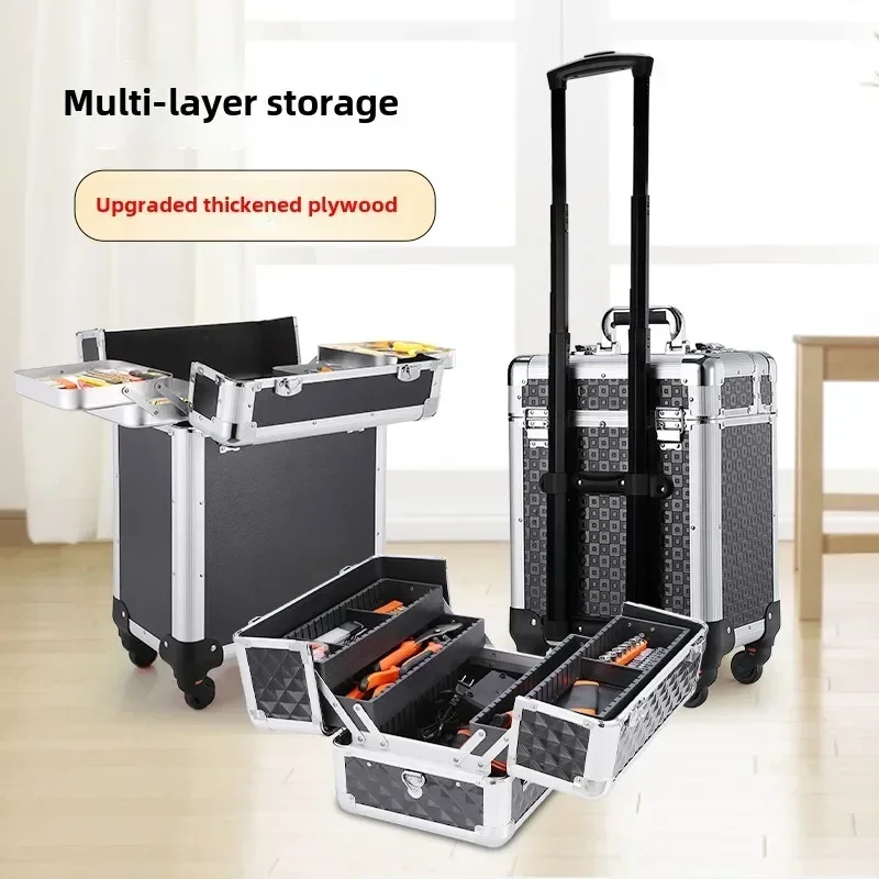 Caja de herramientas multifuncional grande para instalación y reparación, barra de amarre de belleza, carrito, caja de almacenamiento de Hardware manual
