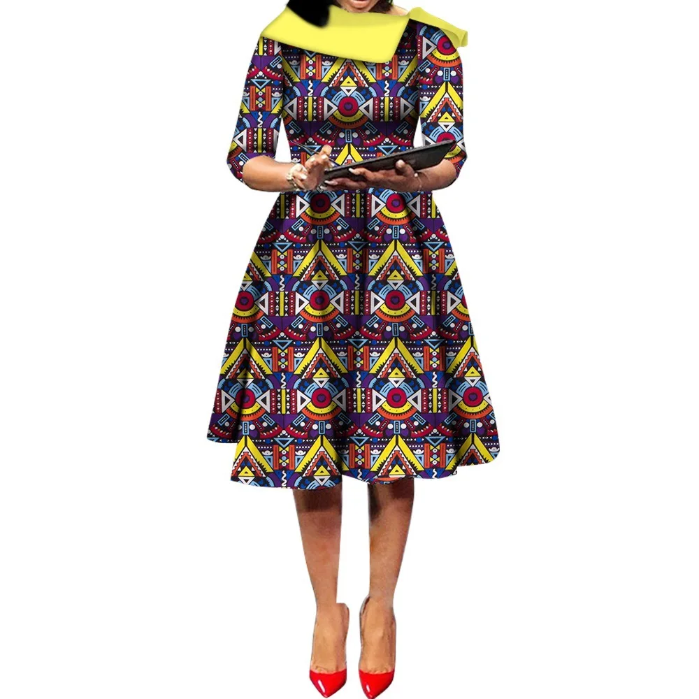 

Sale!!! Fashion Ankara Wax Print African Dresses for Women Turn Down Collar Dresses Party Dress Dashiki African Women Clothing