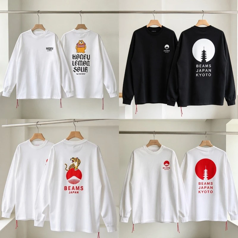 Autumn Casual Style Beams Long Sleeves Tee High Quality Daily Little Red Rope Series Loose T-shirt