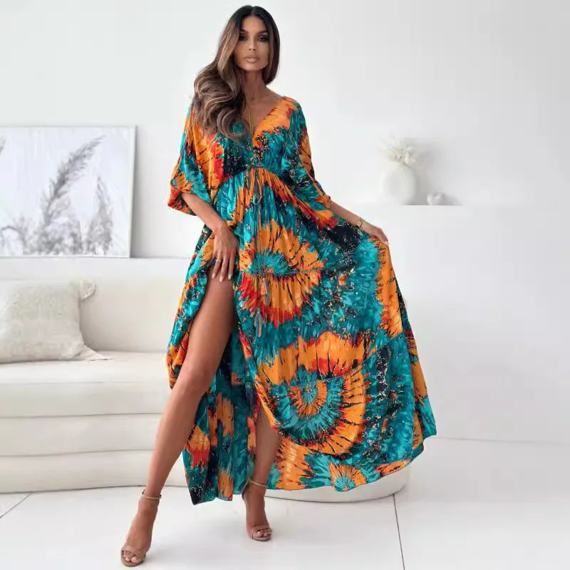 فساتين نسائية أنيقة بأكمام طويلة لقضاء العطلات على الشاطئ فستان ماكسي برباط Dolgie Sukienki Vestidos De Playa فساتين صيفية للسيدات