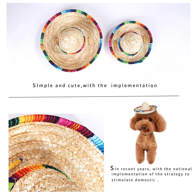 Pet Dogs Straw Hat Mini Sombrero Cat Sun Hat Beach Party Straw Hats Dogs Hawaii Style Hat For Dogs Funny Accessories