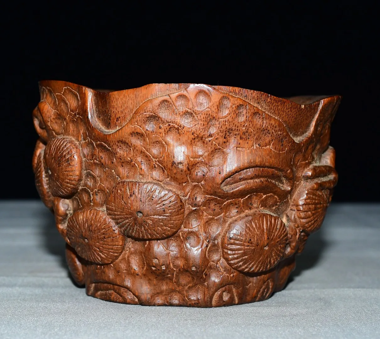 Cuenco de Buda de bambú antiguo de 4 pulgadas con patrón Lingzhi, soporte para bolígrafos, biombo, para escritorio de estudio, adorno para atraer la riqueza, para casa de campo