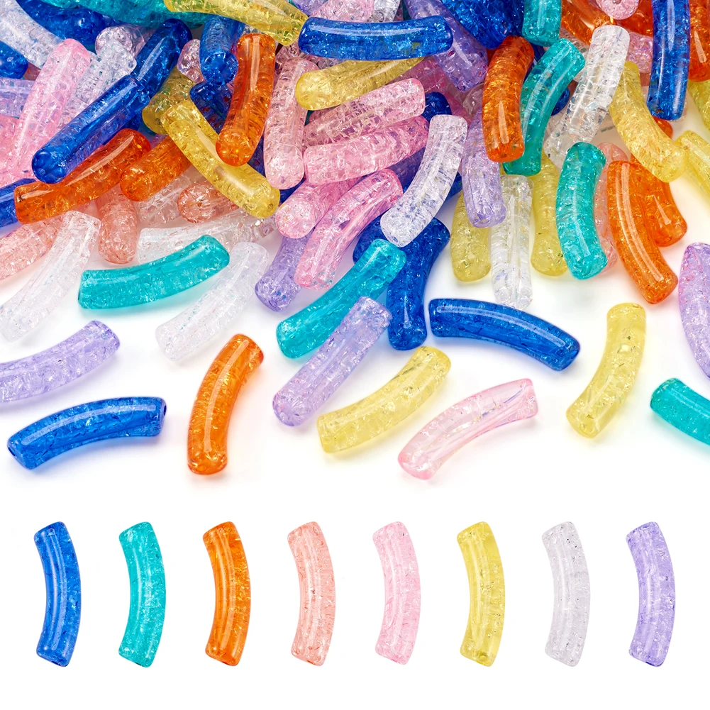 

500g Chunky Curved Tube Beads Colorful Transparent Crackle Acrylic Bent Tube Beads for DIY Bamboo Tube Bangles Bracelet Making