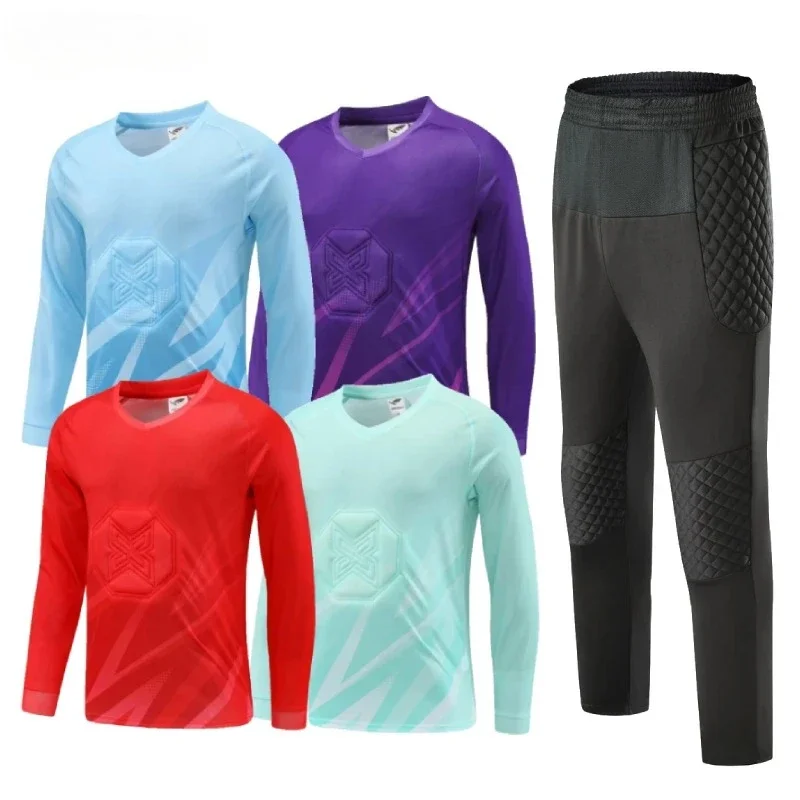 2025 Men Soccer Goalkeeper Jerseys Uniforms Survetement Football Goalie Keeper Shirts with Elbow and Chest Protector Sponge