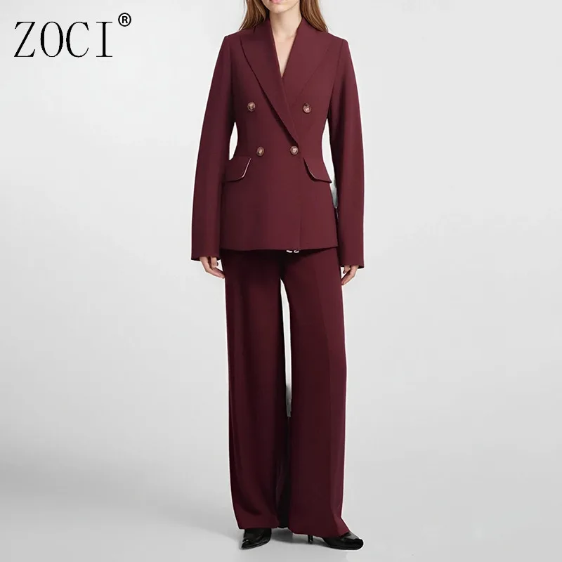 

ZOCI женские комплекты костюмов из двух предметов для женщин с лацканами и длинными рукавами, двубортный пиджак, широкий костюм, брючный комплект, женский новый