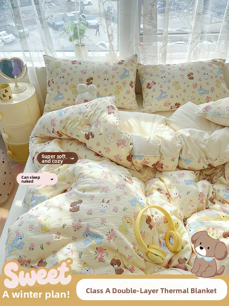

Thiened Double Layer Quilt All Seasons Home Use Winter Warm Sp Blanket Single Person Nap Core Spring Autumn Quilt