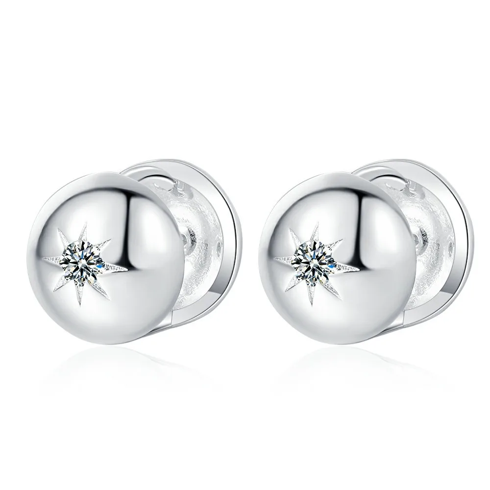 925 Sterling Silver Earrings with Premium Design, Zircon Inlaid Double sided Star Pattern Women's Trendy Style Jewelry