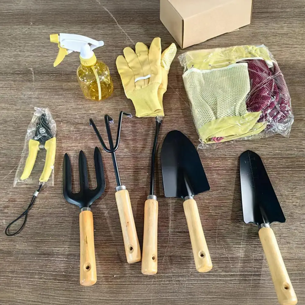 Herramientas de excavación eficientes, juego de herramientas de jardín, juego de herramientas de jardinería de acero al carbono duradero con bolsa de almacenamiento con mango de madera, Ideal para el hogar