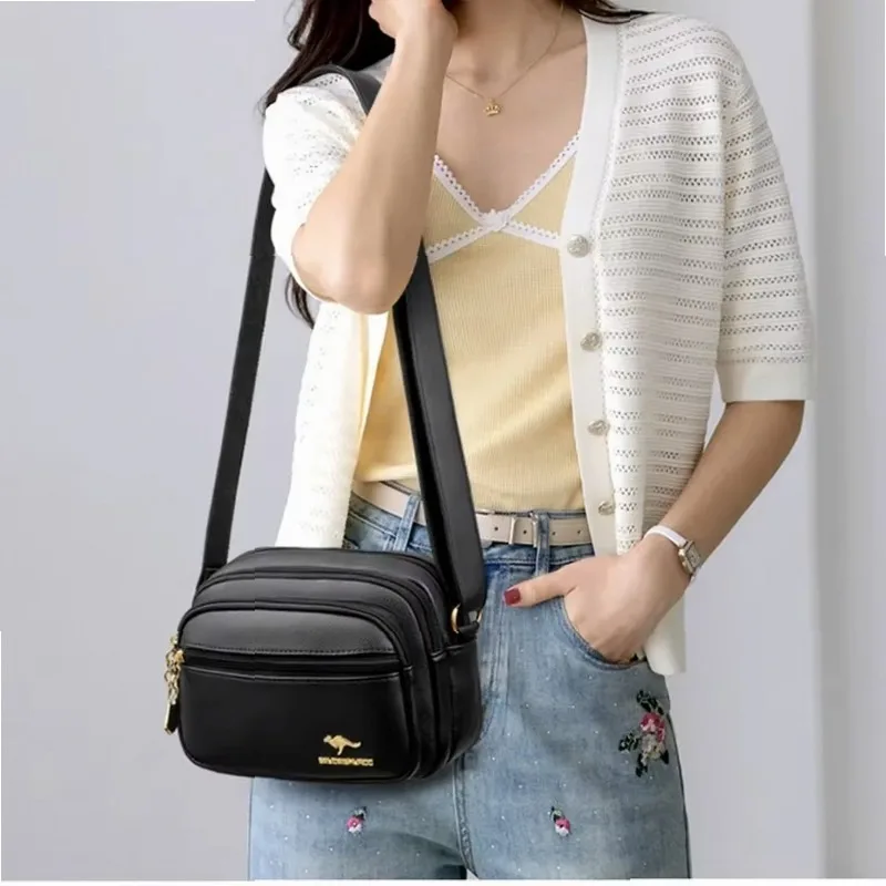 High Quality Soft Leather Women Shoulder Messenger Bag Multi-pocket Wear-resistant Luxury Ladies Handbag Purse