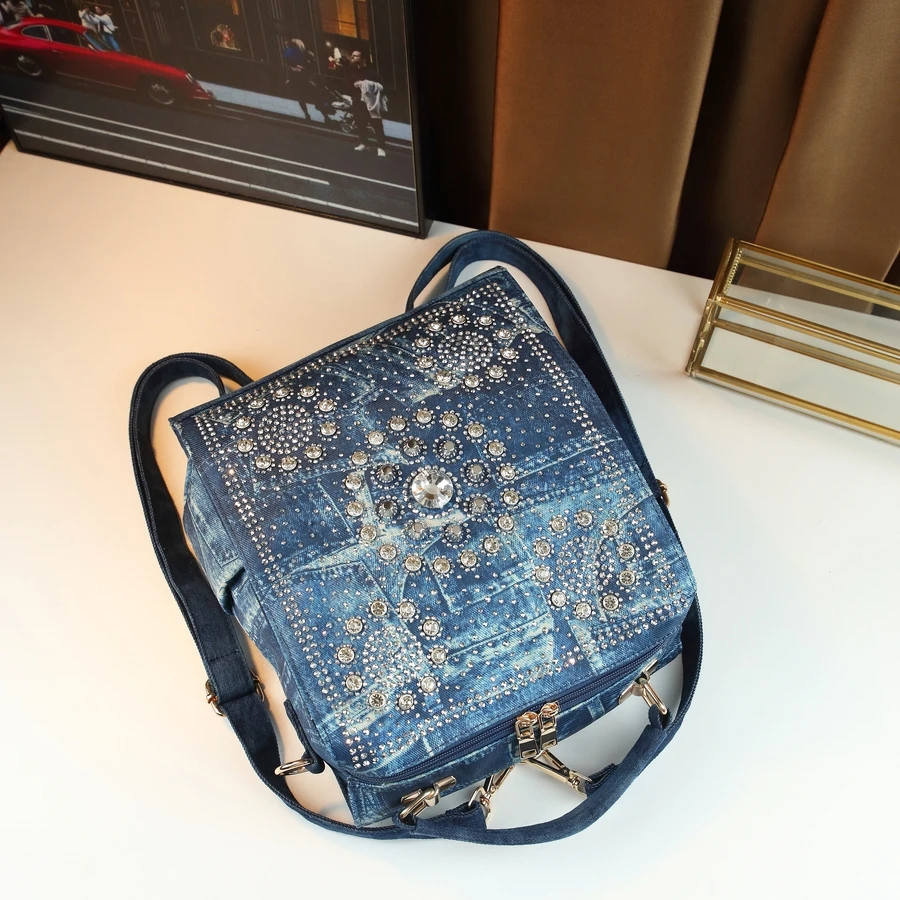 حقيبة كروس عصرية للسيدات مزينة بالألماس من قماش الدنيم بكتف واحد حقيبة يد كاجوال للركاب وصلت حديثًا للنساء #5