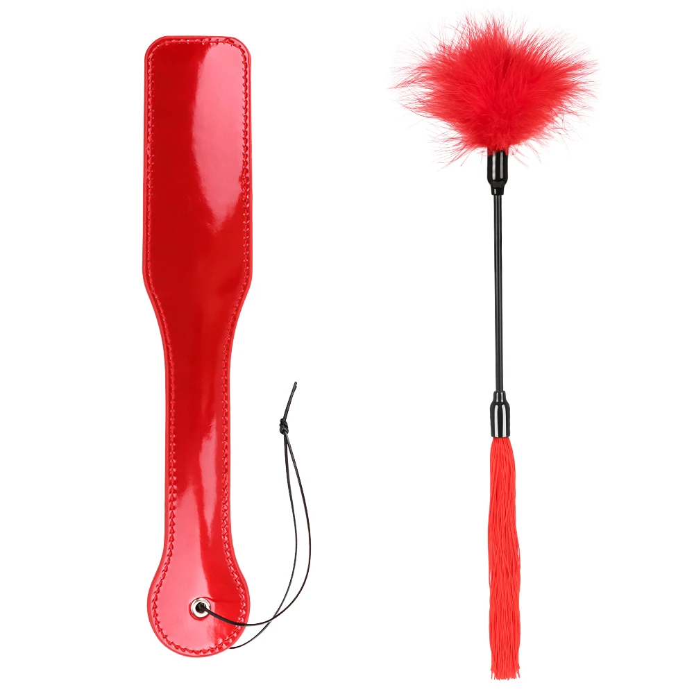 2pcs Bondage Resteaint Kit with Spanking Paddle and Feather Tickle Whip BDSM Set Adult Sex Toys for Women and Couples Pleasure