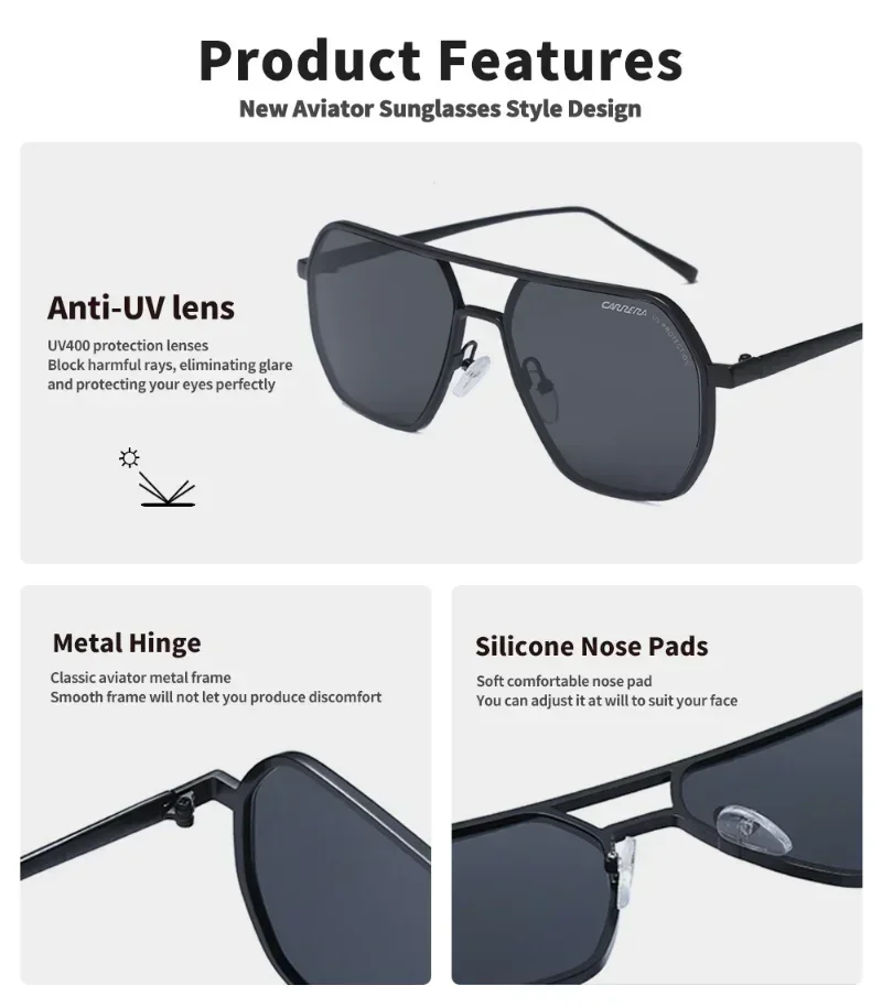 جديد كاريرا ريترو النظارات الشمسية الرجعية خمر النظارات الشمسية للرجال والنساء الرياضة القيادة إطار معدني UV400 نظارات