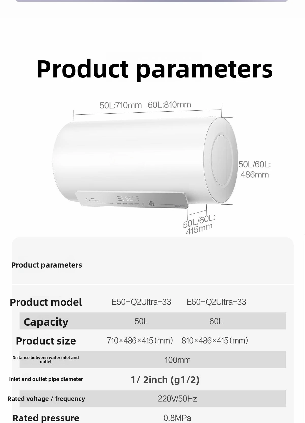 Electric Water Heater Q2Ultra Outlet Power Off Bath Household First-class Energy Efficiency Q8