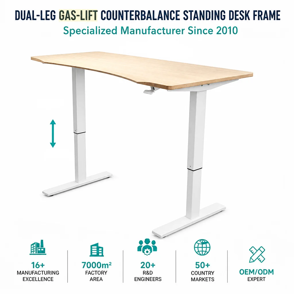 Ergonomic Gas Spring Lift Desk, Height Adjustable, Dual Leg, Commercial Home Office, Study Bedroom, Pneumatic Standing Table