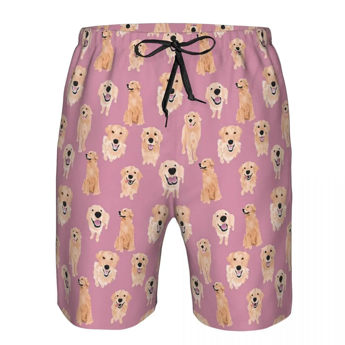 Golden Retrievers On Pink Trunks Beach Board Shorts Casual Quick Dry Swim Summer Men Pants