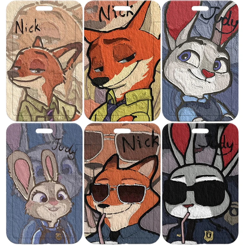 Disney Zootopia Kreatywne Etui na Karty z Olejnym Efektem, Anime, Ochraniacze na Karty Studenckie, Karty Jedzenia, Karty Metra, Nowe