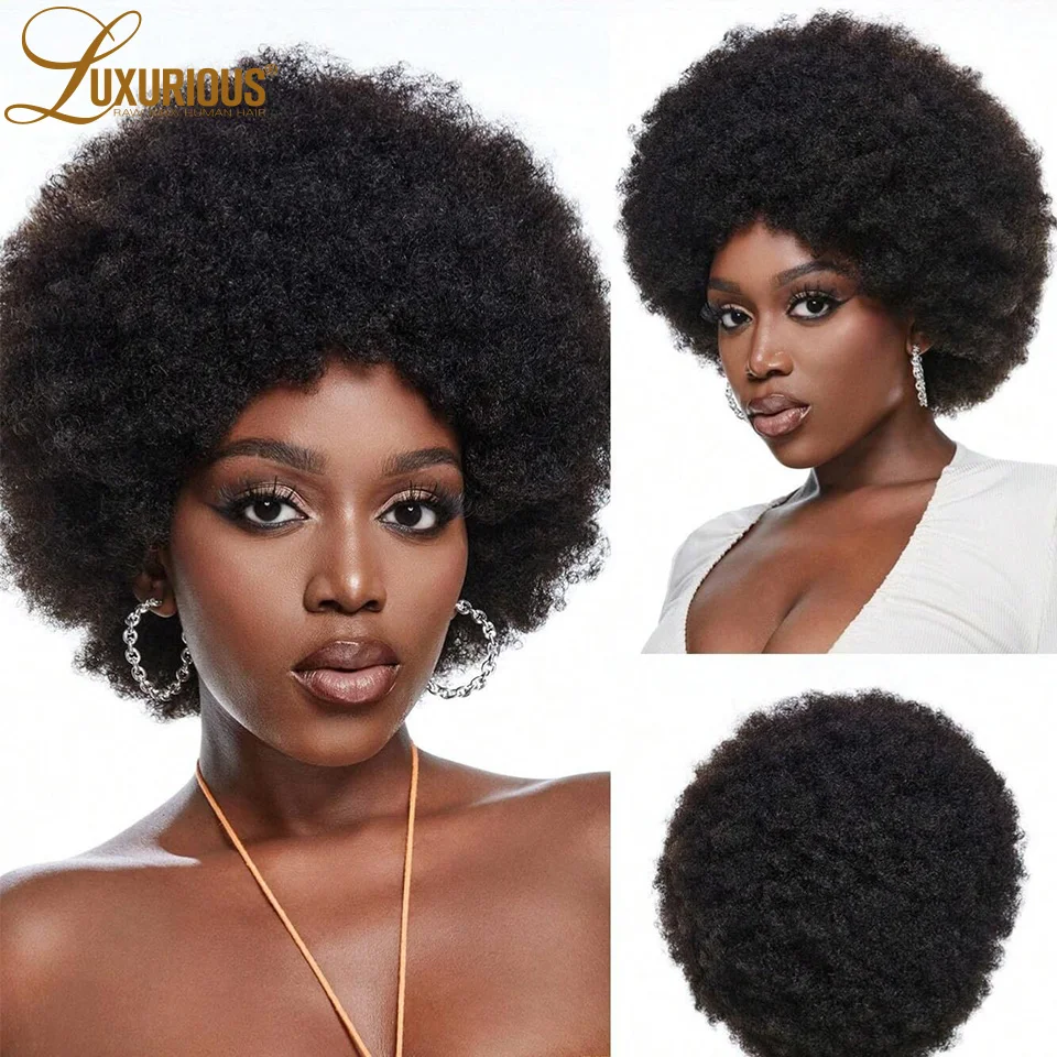 Glueless Pre Plucked Machine Made Wigs For Black Women Wear And Go Afro Kinky Curly Wig Brazilian Virgin Remy Human Hair Wigs