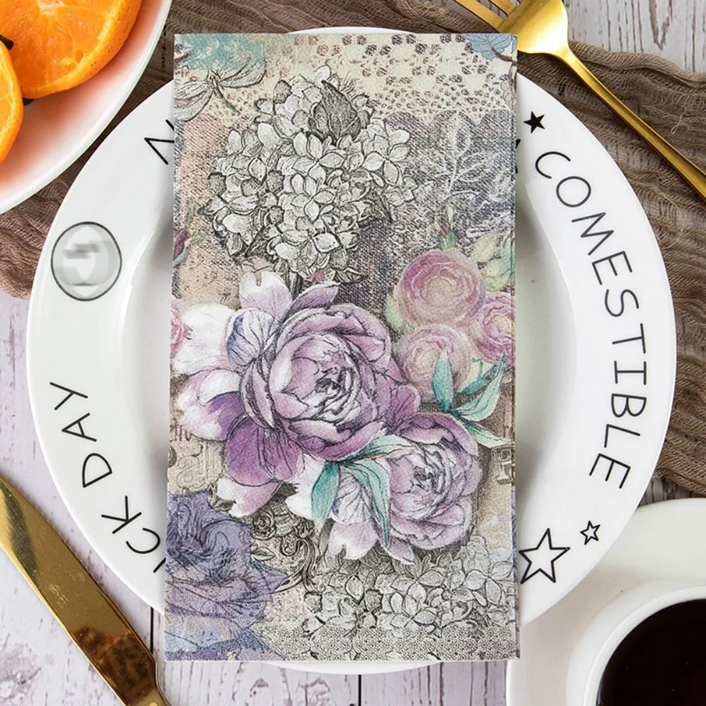 40PCS Disposable Flower Printed Paper Napkin Thickened Good Water Absorption Paper Towels Square Soft Tissue Banquet