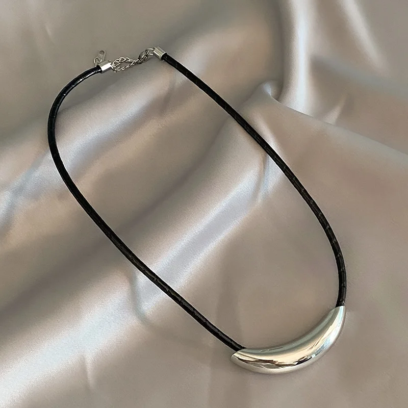 Neues Design Sense PU Kunstleder Seil Edelstahl Metallrohr Anhänger Halskette Modeschmuck für Got Girls und Womens – Detail 14