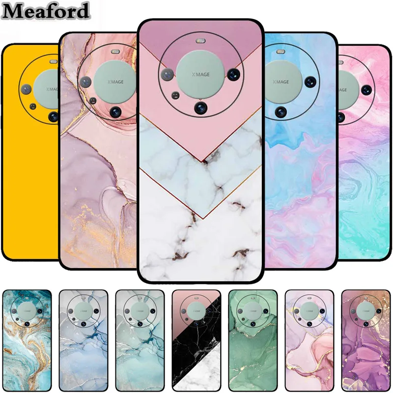 For Huawei Mate 60 Pro Case Marble Soft Silicone TPU Phone Cover Cases For Huawei Mate60 Pro 5G ALN-AL00 Protector Cartoon Shell