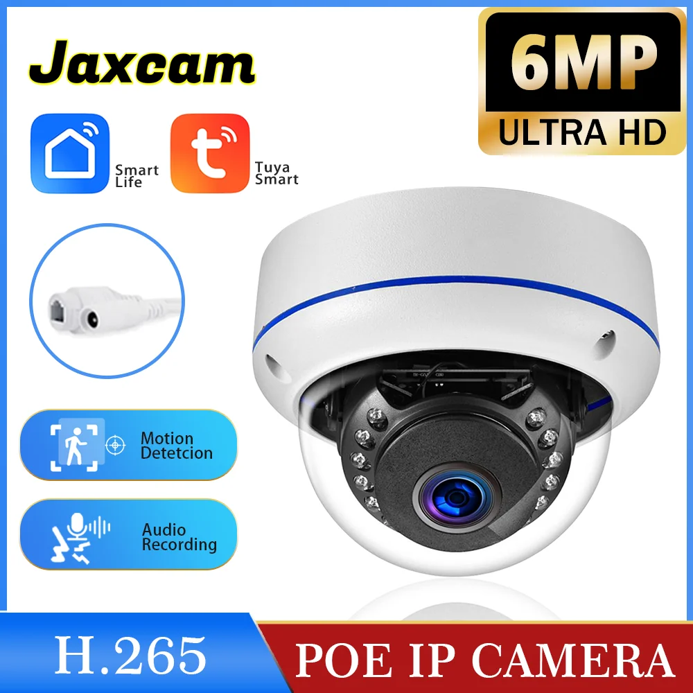 Tuya Smart 6MP Motion Detection POE IP camera Monitor video di sicurezza dispositivo impermeabile esterno dome sorveglianza CCTV a infrarossi