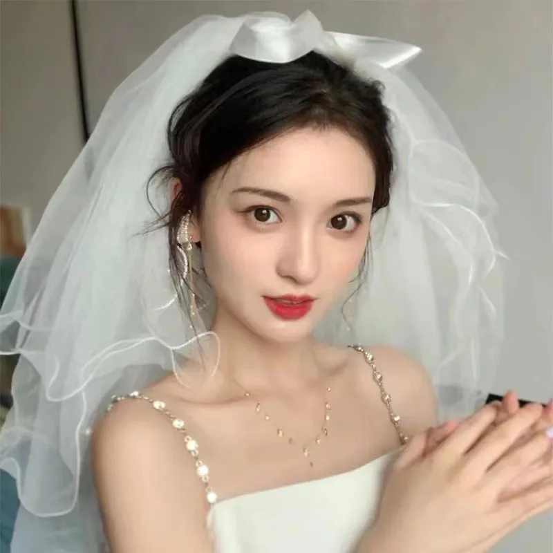 

Four layer pearl headdress, bridal headdress, super fairy forest style main wedding dress, white pearl bow, fluffy headdress