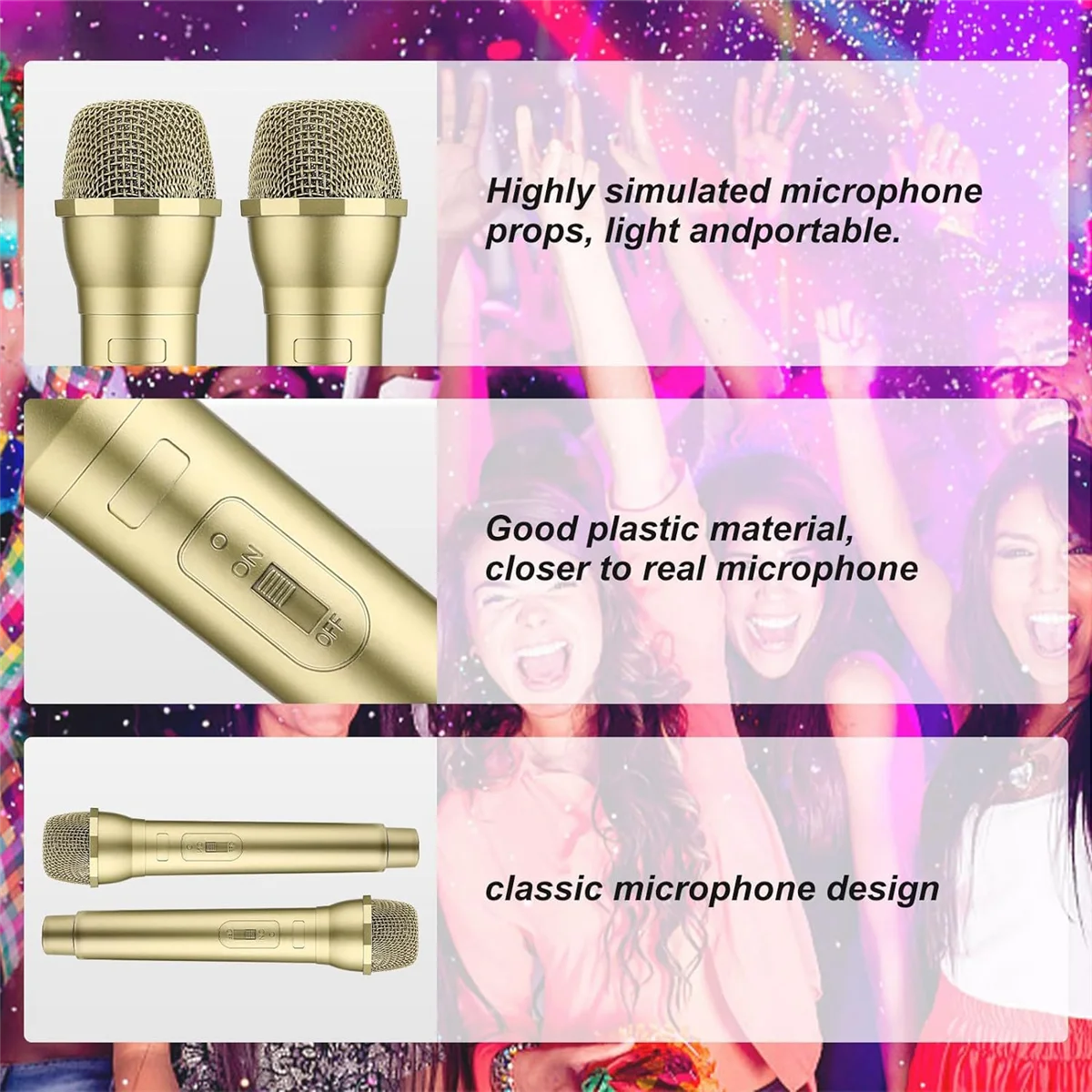 3 PCS Microphone Prop, Plastic Prop Microphone, Mic Prop for Costume Role Play Christmas Cosplay Music Birthday Party