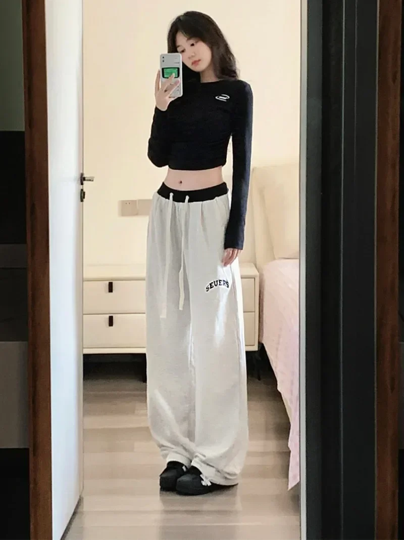 

Y2K Streetwear White Jogging Sweatpants Women Harajuku Sports Pants Oversized Casual Straight Pants Korean Style