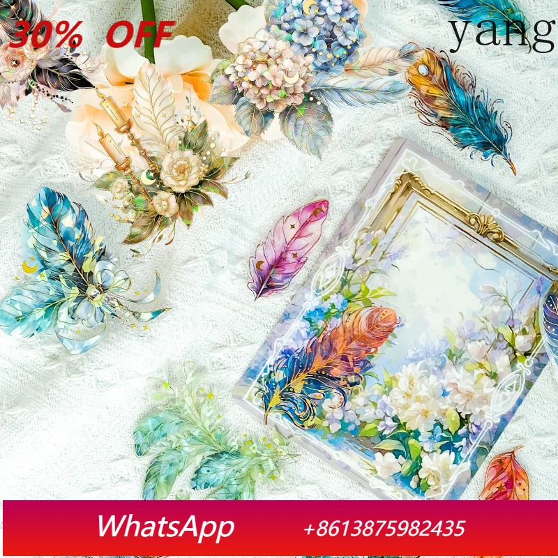 

Yjq 3pcs retro light luxury feathers 30 PET three-dimensional bronzing laser transparent waterproof hand account stickers