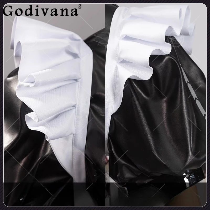 Copricapo da donna Abiti Manica corta Nero Bianco Abiti di Halloween Cameriera femminile Cosplay Anime Dress Set con coda