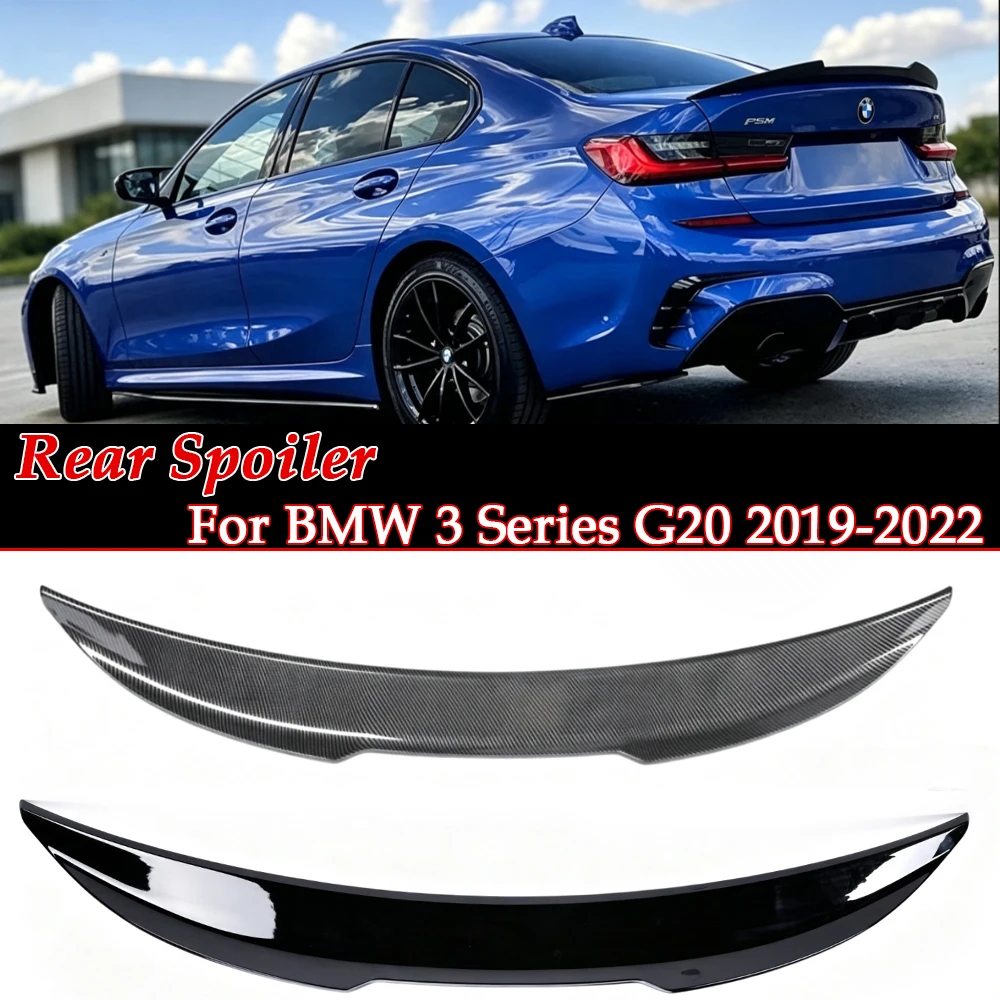 Carbon Fiber Rear Bumper Spoiler Lip For BMW 3 Series G20 2019-2022 PSM Style Slim Trunk Wing Kit Refting Gloss Black Spoiler