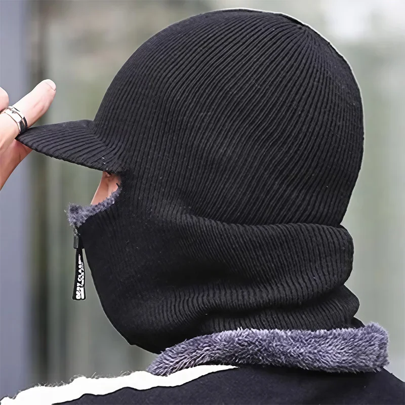 الرجال الشتاء الدافئة الصوف قبعة في الهواء الطلق حماية الأذن القبعات الدافئة سميكة دراجة محبوك كاب وشاح يندبروف أقنعة قبعة #3