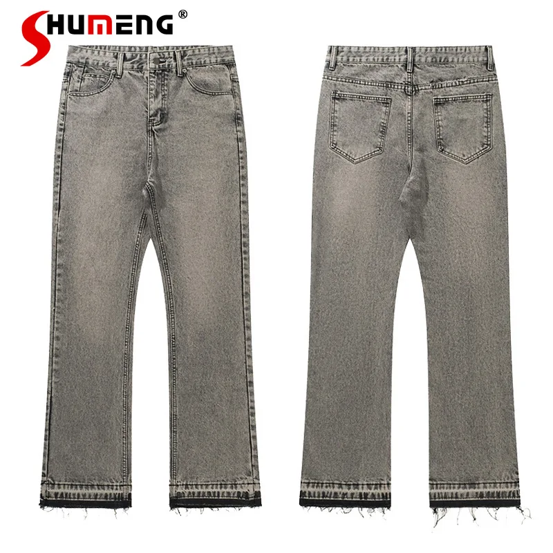 

Мужские длинные джинсы в стиле ретро с кисточками в американском стиле, осень 2023, мужские красивые джинсовые брюки, простые джинсовые брюки с карманами и украшением