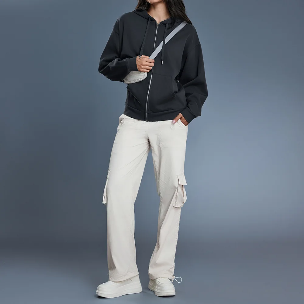Women Autumn Winter Fleece Lined Full Zip Hoodie Oversized Loose Warm Hooded Casual Streetwear Sweatshirt Jacket view 3