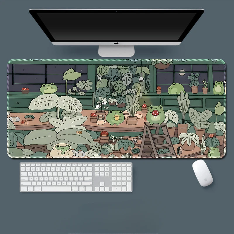 Cute Frog Mouse Pad Large Desktop Pad Kawaii Green Desk Decoration Pad Rubber Non-slip