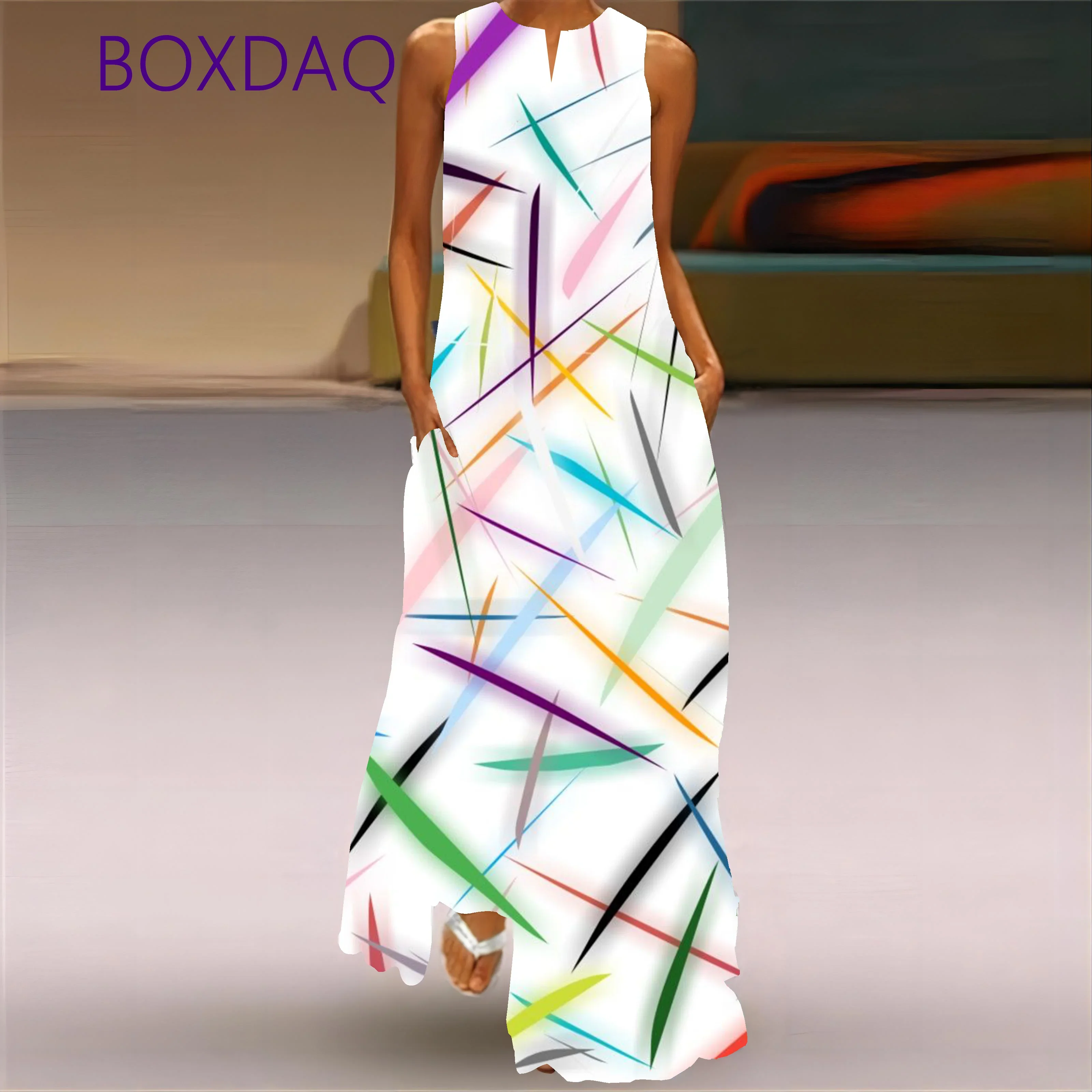 2025 جديد الخريف رداء خمر الأزهار المطبوعة فساتين طويلة للنساء موضة الخامس الرقبة فضفاضة بلا أكمام فستان غير رسمي #4