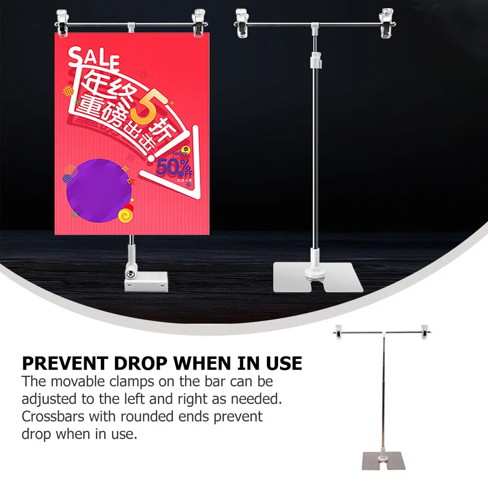 T 字型ポスタースタンドステンレス鋼メニューシェルフサインホルダー高さ調節可能な広告ラックディスプレイブラケット
