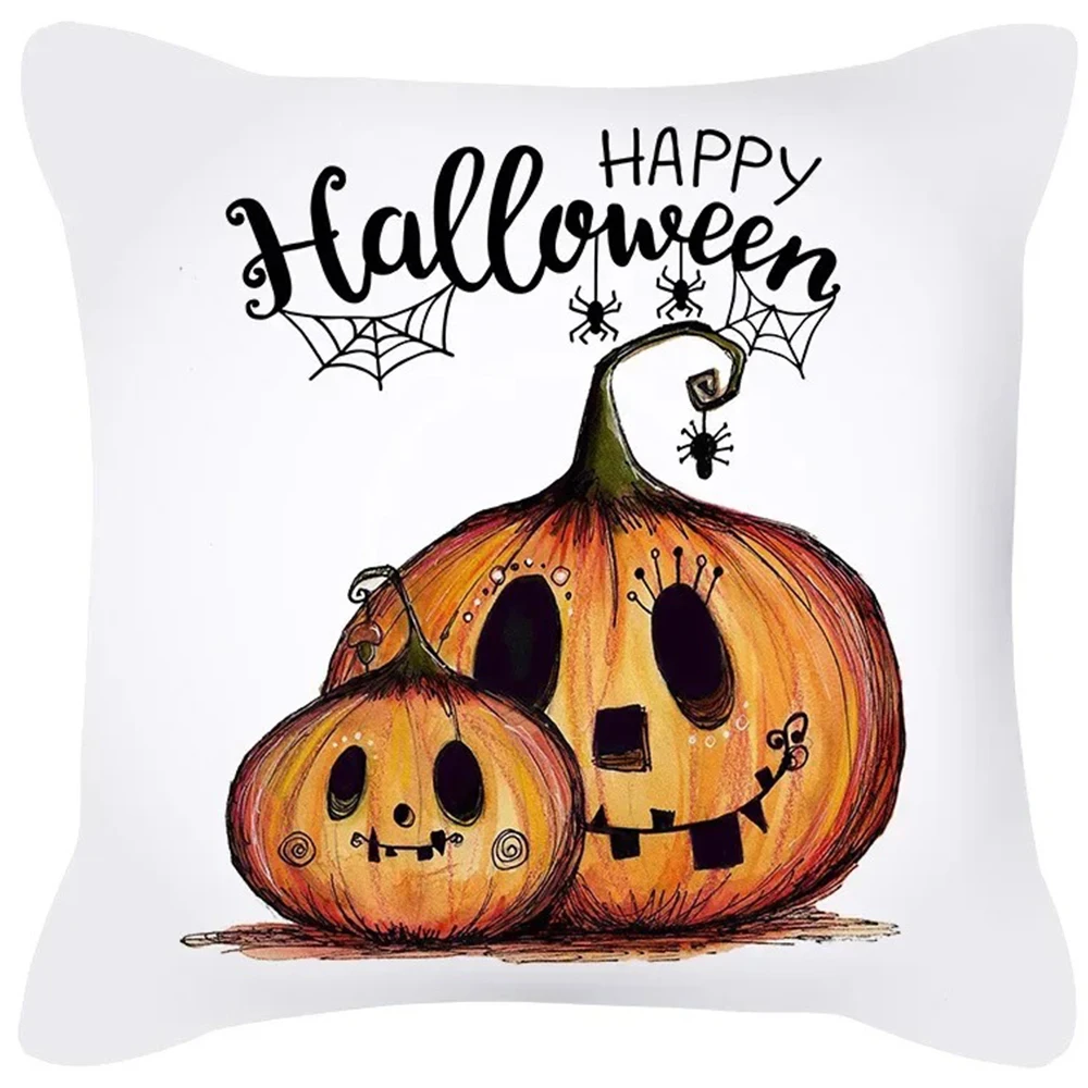 Funny Halloween Decorative Pillowcase Pumpkin Skull Print Sofa Cushion Cover Suitable for Home Room Decoration 45x45cm