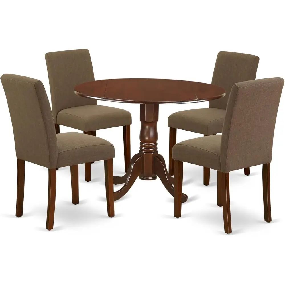 5-Piece Kitchen Table Set with Round Dining Table and 4 Linen Fabric Chairs, 42x42 Inch