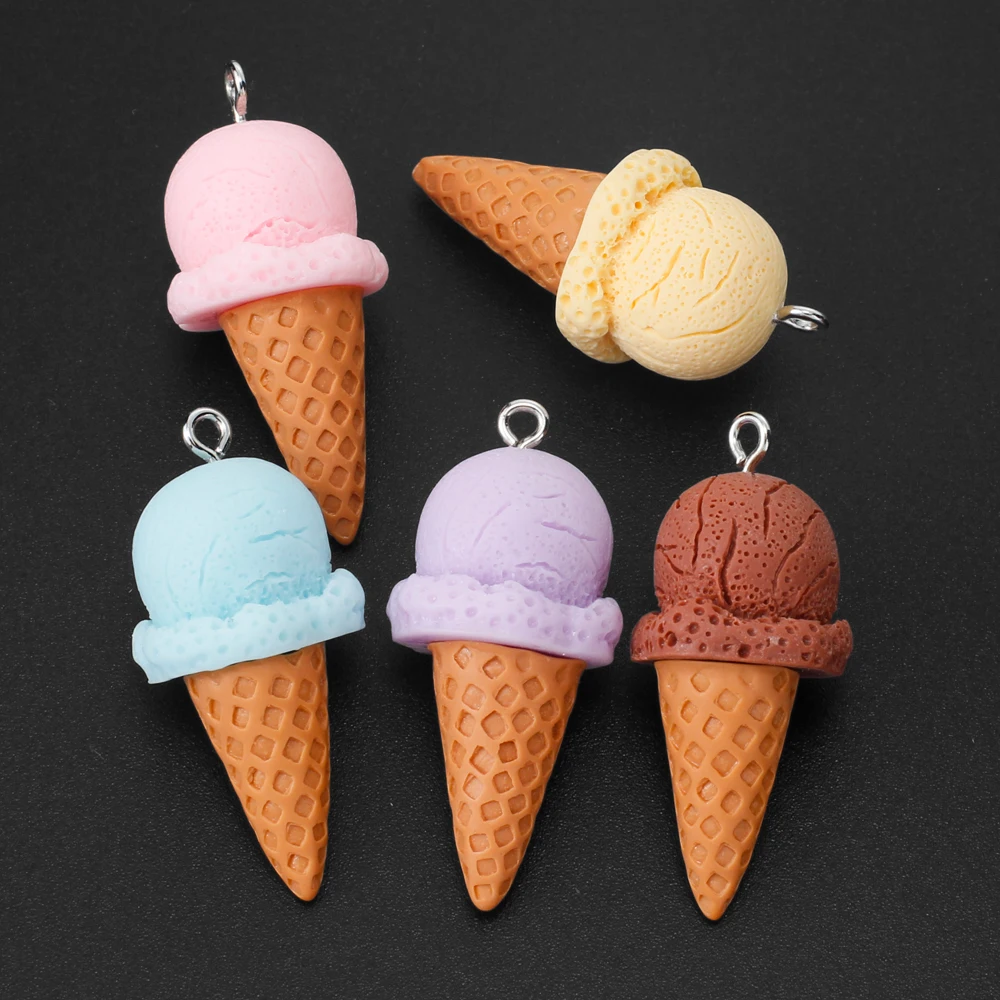 10 Uds. De bonitos dijes de resina de helado 3D, colgantes de comida para DIY, collar, pulsera, pendientes, suministros para fabricación de joyas, llaveros