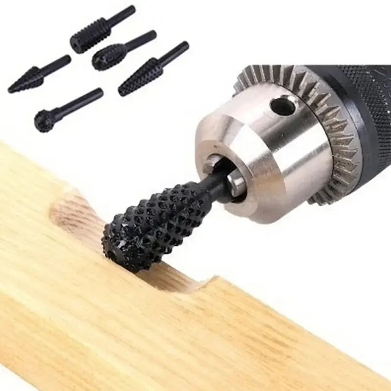 5pcs/set Woodworking Rotary Files Grinding Head Embossing Rotary File Wood Carving Tools Round Shank File Drill Bits Hand Tools