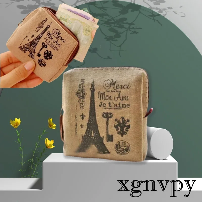 Xgnvpy Vintage Paris Coin Purse Korean Zakka Small Bag Nostalgic Memory Canvas Coin Bag Urban Simplicity