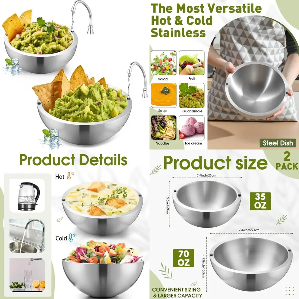 

Stainless Steel Insulated Double Wall Ice Bowl for Party Dips, Salsa, Guacamole, Condiments, and More